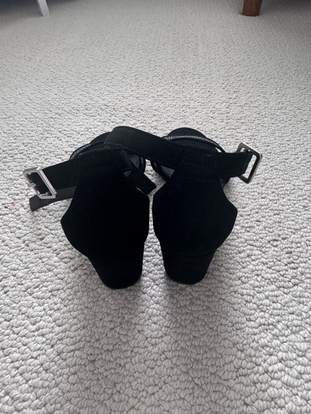 Black Ankle-Strap Sandals with Sparkle Toe Strap - Picture 3 of 4